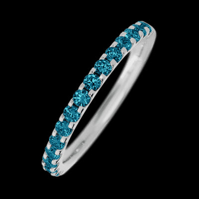 14K White Gold band with 15 Round Ocean Blue Diamond having TCW-.45