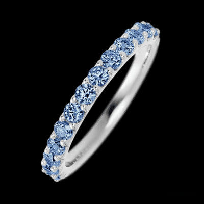 14K White Gold band with 13 Round Denim Sapphire having TCW-.65