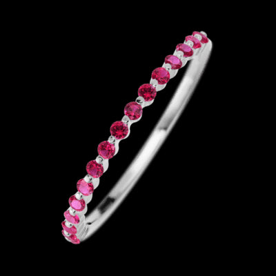 14K White Gold band with 15 Round Ruby having TCW-.22
