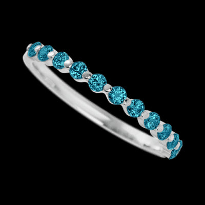 14K White Gold band with 12 Round Ocean Blue Diamond having TCW-.36