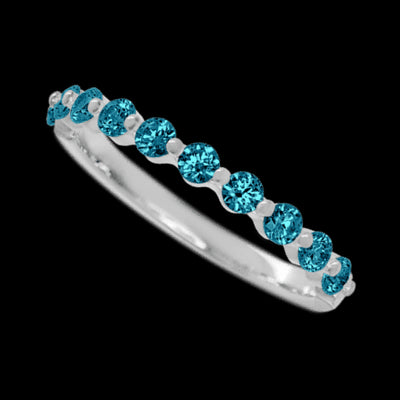 14K White Gold band with 10 Round Ocean Blue Diamond having TCW-.5