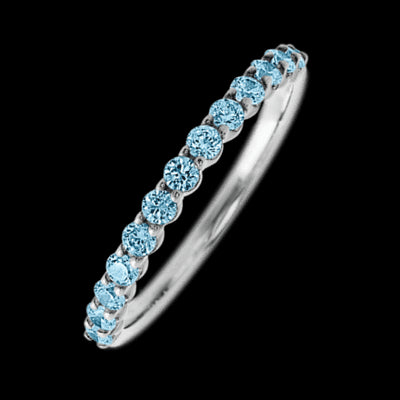 14K White Gold band with 13 Round Aqua Diamond having TCW-.39