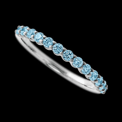 14K White Gold band with 13 Round Aqua Diamond having TCW-.39