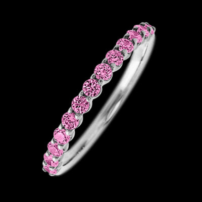 14K White Gold band with 13 Round Pink Sapphire having TCW-.39