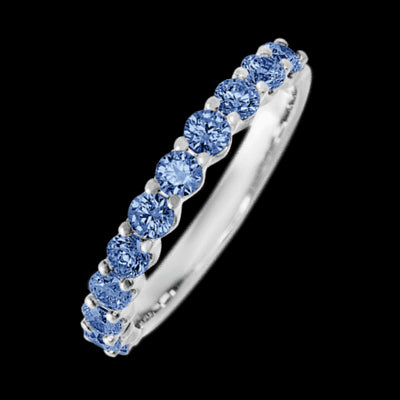 14K White Gold band with 11 Round Denim Sapphire having TCW-.77