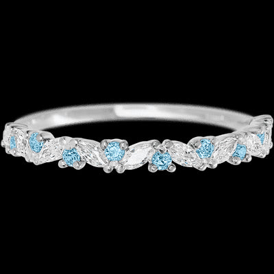 14K White Gold band with alternating 9 Round Aqua Diamond and 8 Marquise Lab Grown Diamond having TCW-.38