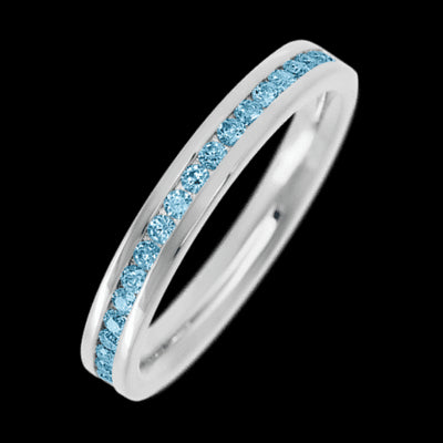 14K White Gold band with 21 Round Aqua Diamond having TCW-.32