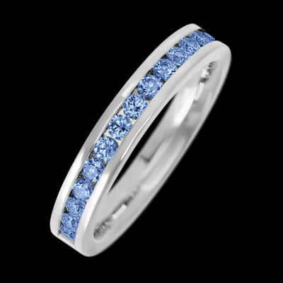 14K White Gold band with 15 Round Denim Sapphire having TCW-.45