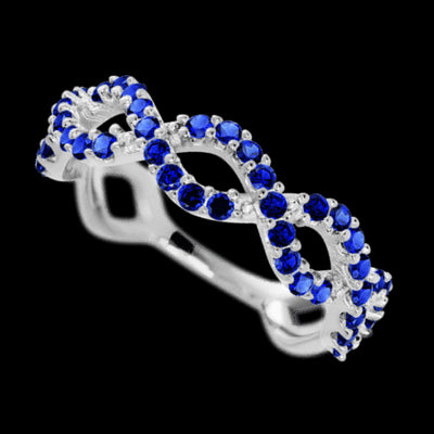 14K White Gold band with 46 Round Sapphire having TCW-.69