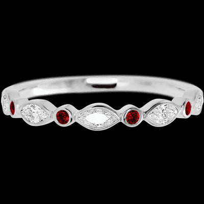 14K White Gold band with alternating 4 Round Dark Ruby and 5 Marquise Lab Grown Diamond having TCW-.56
