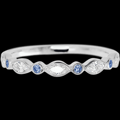 14K White Gold band with alternating 4 Round Denim Sapphire and 5 Marquise Lab Grown Diamond having TCW-.56