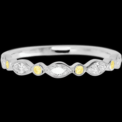 14K White Gold band with alternating 4 Round Light Yellow Sapphire and 5 Marquise Lab Grown Diamond having TCW-.56