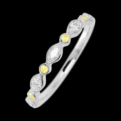 14K White Gold band with alternating 4 Round Light Yellow Sapphire and 5 Marquise Lab Grown Diamond having TCW-.56