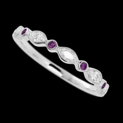 14K White Gold band with alternating 4 Round Purple Diamond and 5 Marquise Lab Grown Diamond having TCW-.56