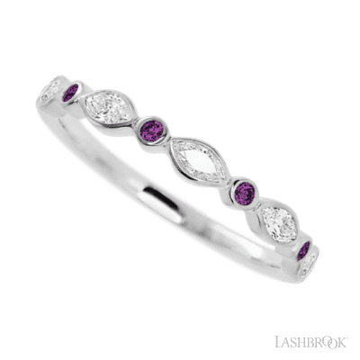 14K White Gold band with alternating 4 Round Purple Diamond and 5 Marquise Lab Grown Diamond having TCW-.56