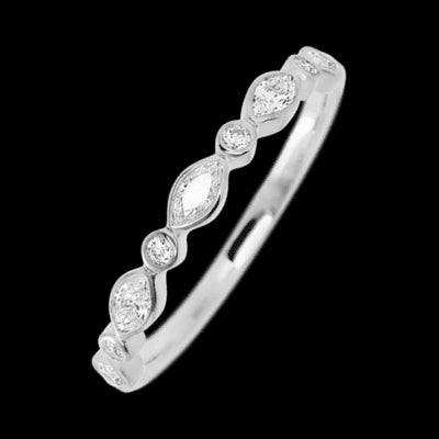 14K White Gold band with 4 Round and 5 Marquise Lab Grown Diamond having TCW-.56