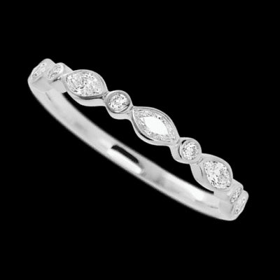 14K White Gold band with 4 Round and 5 Marquise Lab Grown Diamond having TCW-.56