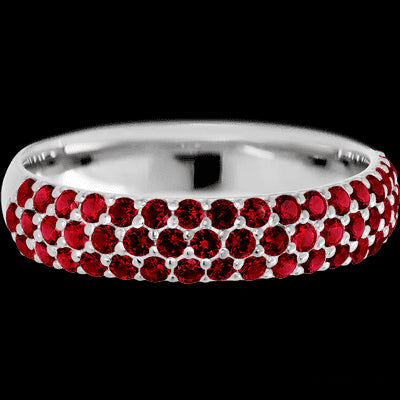 14K White Gold band with 52 Round Dark Ruby having TCW-.78