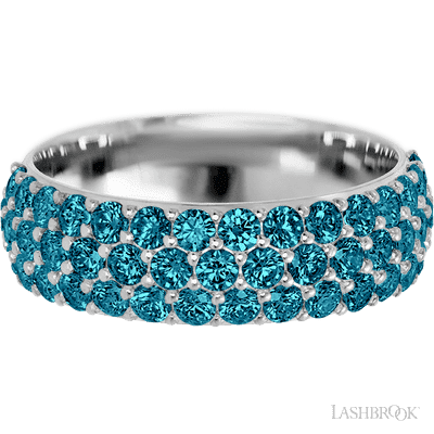 14K White Gold band with 46 Round Ocean Blue Diamond having TCW-1.38