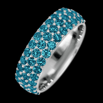 14K White Gold band with 46 Round Ocean Blue Diamond having TCW-1.38