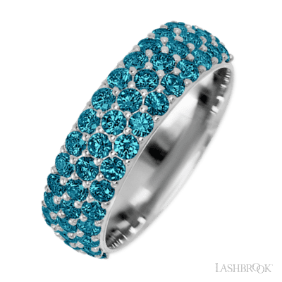 14K White Gold band with 46 Round Ocean Blue Diamond having TCW-1.38