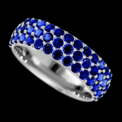 14K White Gold band with 46 Round Sapphire having TCW-1.38