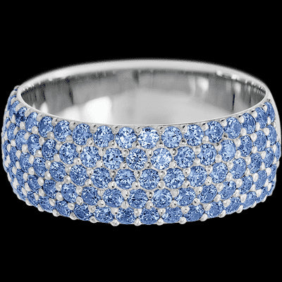 14K White Gold band with 88 Round Denim Sapphire having TCW-1.32