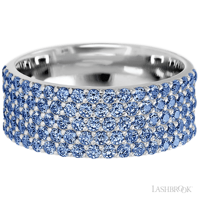 14K White Gold band with 93 Round Denim Sapphire having TCW-1.4