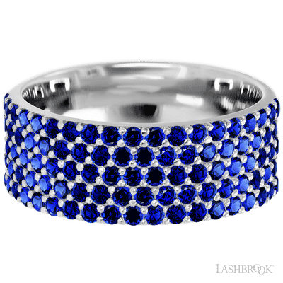14K White Gold band with 93 Round Sapphire having TCW-1.4
