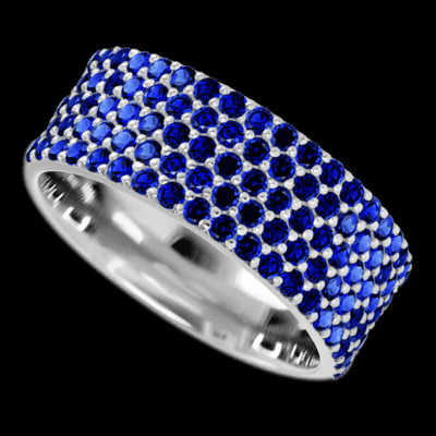 14K White Gold band with 93 Round Sapphire having TCW-1.4