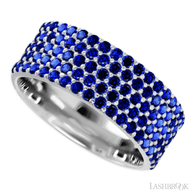 14K White Gold band with 93 Round Sapphire having TCW-1.4