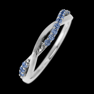 14K White Gold band with 13 Round Denim Sapphire having TCW-.2