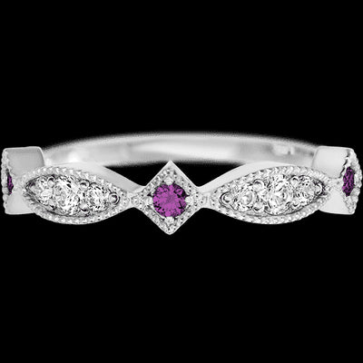14K White Gold band with alternating 3 Round Purple Diamond, 2 Round Lab Grown Diamond and 4 Round Lab Grown Diamond having TCW-.27