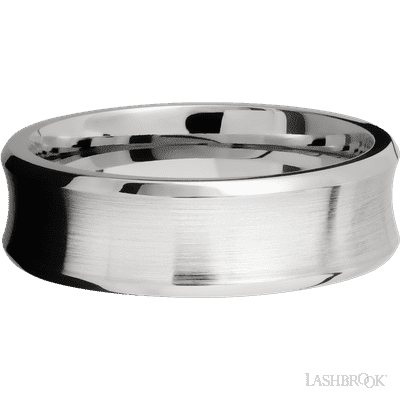 7 mm wide Concave Bevel 14K White Gold band.