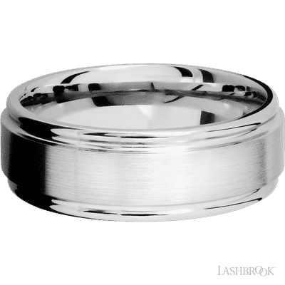 8 mm wide Flat Rounded Edges 14K White Gold band.