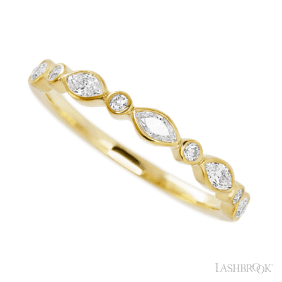 14K Yellow Gold band with 4 Round and 5 Marquise Lab Grown Diamond having TCW-.56