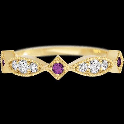 14K Yellow Gold band with alternating 3 Round Purple Diamond, 2 Round Lab Grown Diamond and 4 Round Lab Grown Diamond having TCW-.27