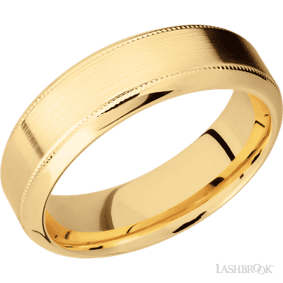 7 mm wide High Bevel Milgrain 14K Yellow Gold band.
