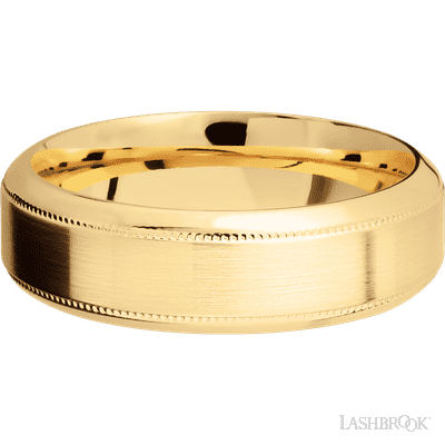 7 mm wide High Bevel Milgrain 14K Yellow Gold band.