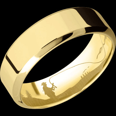 7 mm wide High Bevel 14K Yellow Gold band.