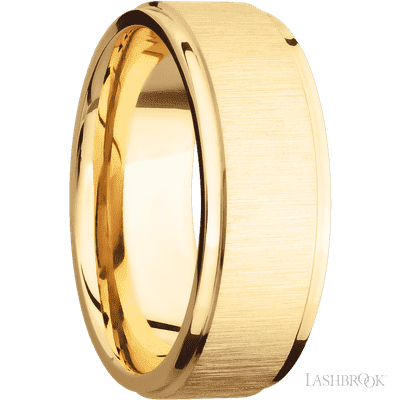 8 mm wide Flat Grooved Edges 14K Yellow Gold band.