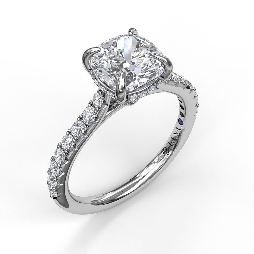 Classic Cushion Cut Engagement Ring with a Subtle Diamond Splash