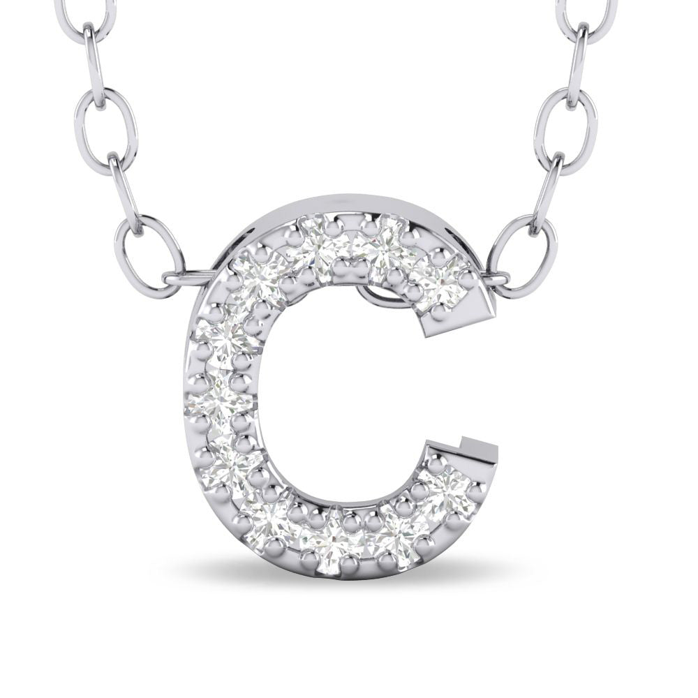 10K White Gold .06 CTW Letter C Diamond Pendant