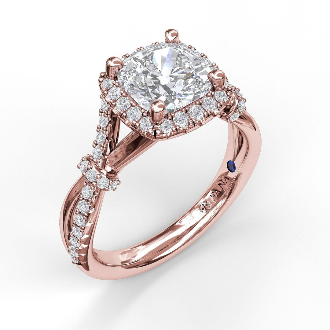Cushion Halo Engagement Ring with a Interwoven Band