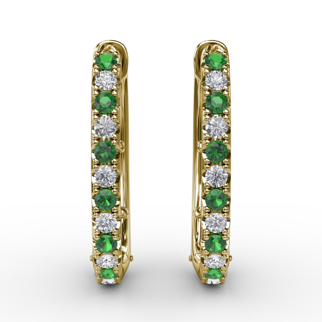 Alternaing Emerald and Diamond Hoop Earrings