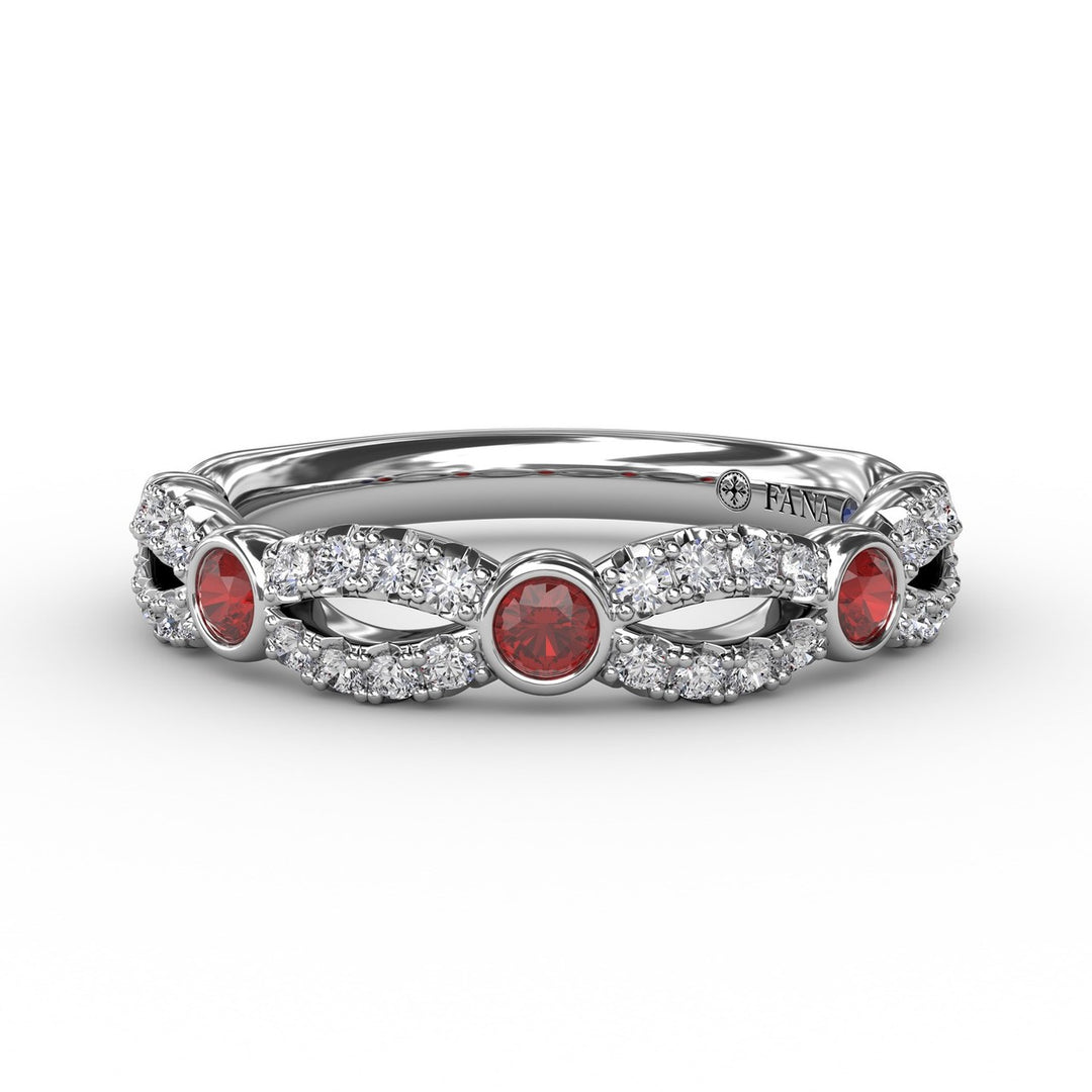 Scalloped Ring with Diamonds and Rubies