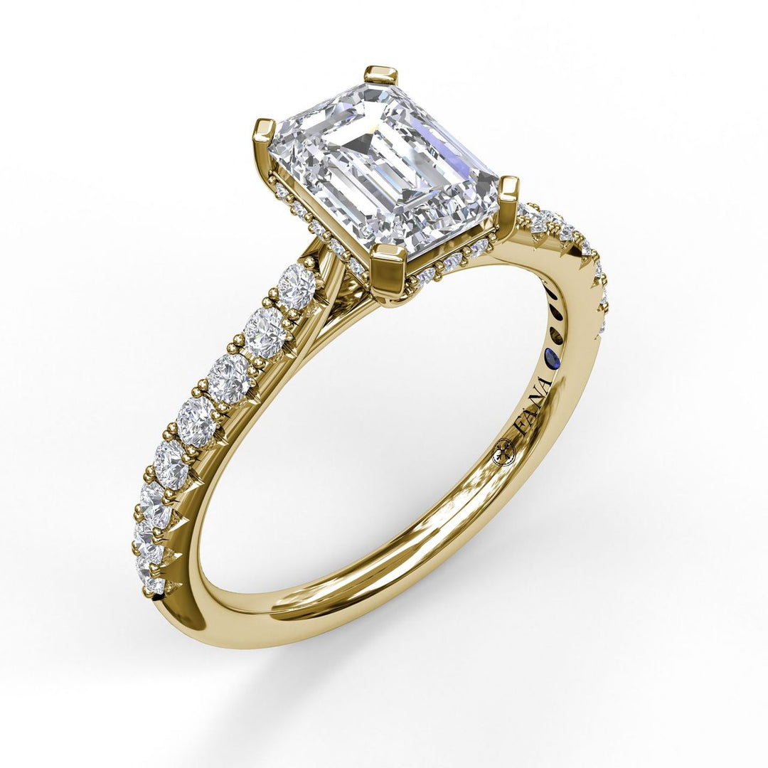 Classic Emerald Cut Engagement Ring with a Subtle Diamond Splash
