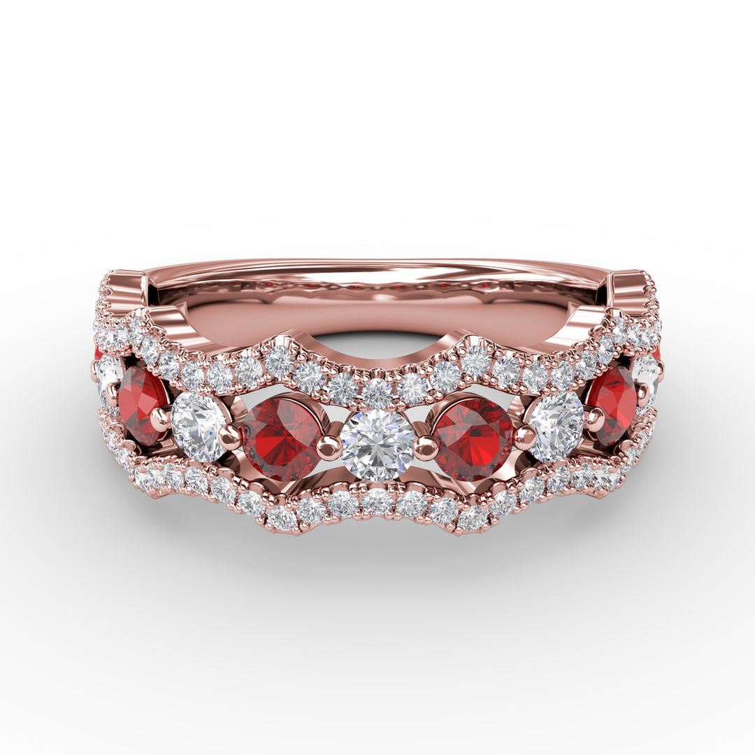 Endless Romance Ruby and Diamond Wave Ring