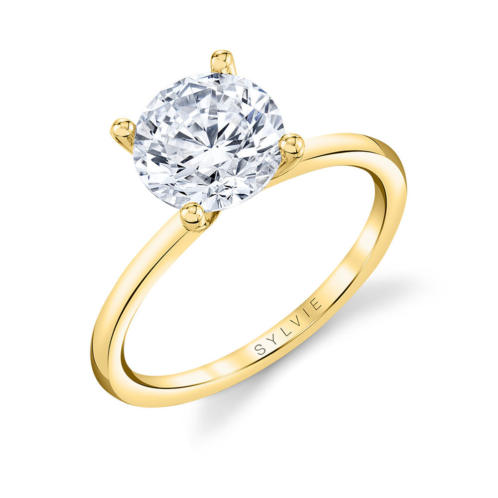 14K Yellow Gold Semi Mount Round Solitaire Diamond Engagement Ring