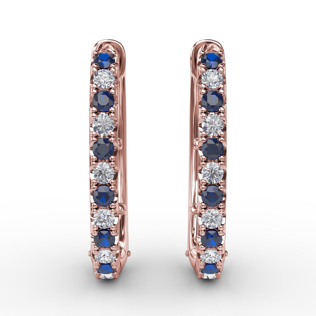 Alternaing Sapphire and Diamond Hoop Earrings